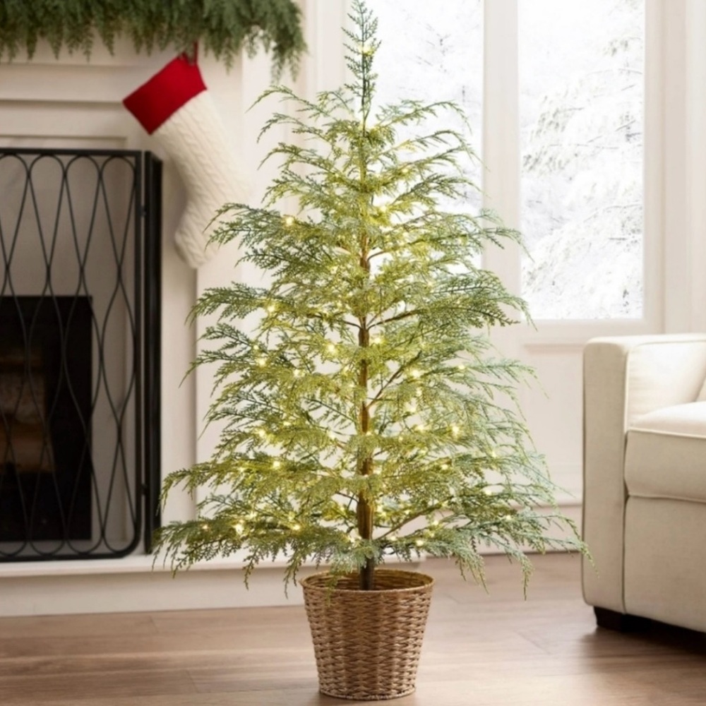 My Texas House Pre-Lit VIRAL Christmas Potted Cypress Tree 4’ w/Twinkling Lights